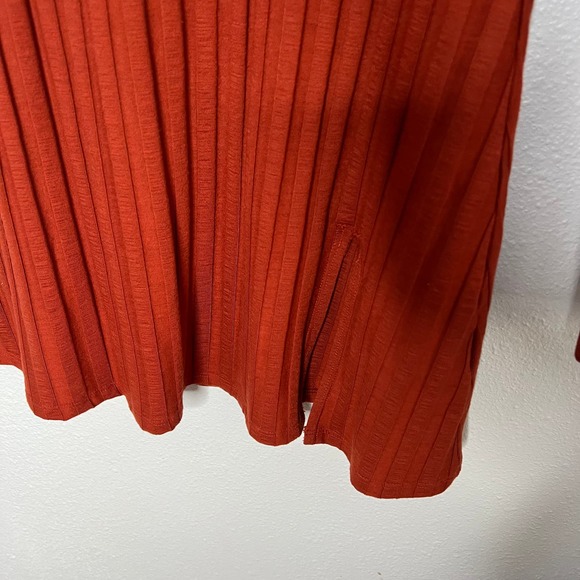 New Reformation Libra Knit Mini Dress Rust Orange Side Slit Long Sleeve Sz S - Picture 3 of 9